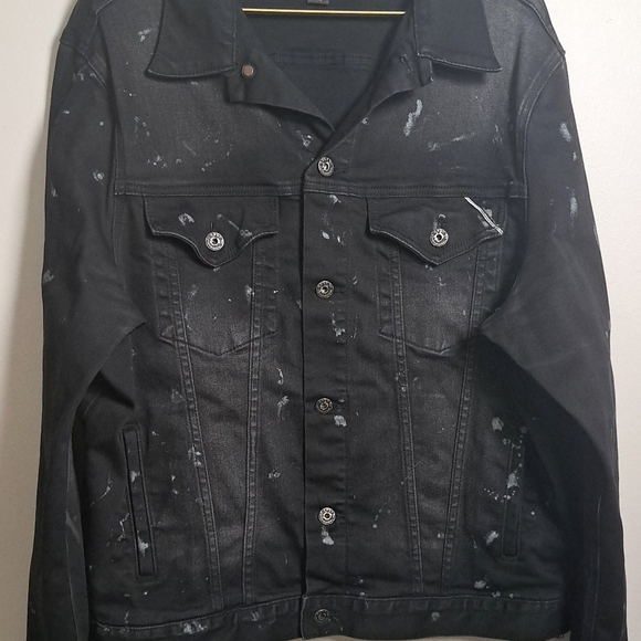 CULT OF INDIVIDUALITY JACKETMEN XXL BLACK PAIN SPLATTER TRUCKER STRETCH./ Dr - Picture 2 of 14